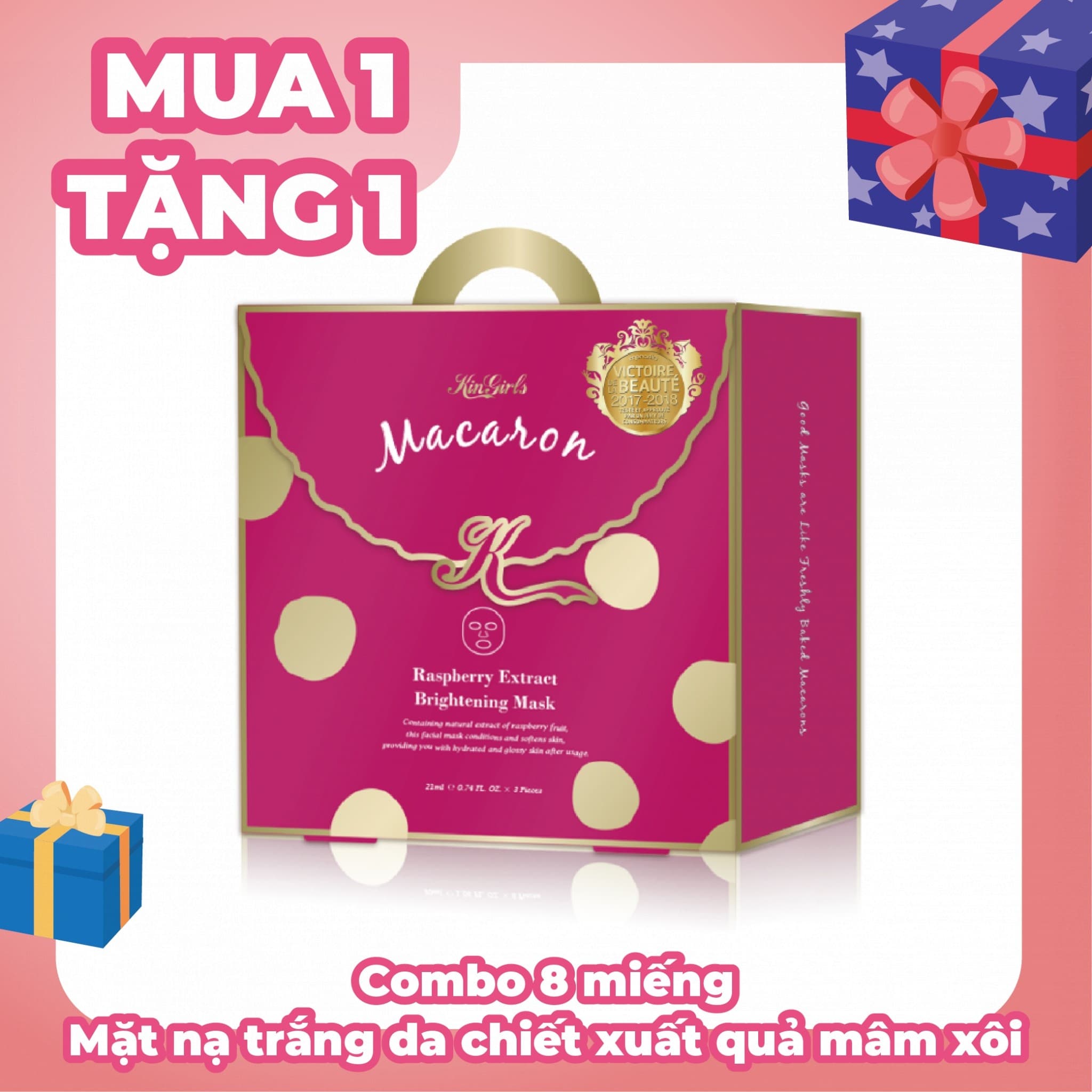 Combo 8 miếng - Mặt nạ trắng da chiết xuất quả mâm xôi 【Kingirls】(20ml/miếng)