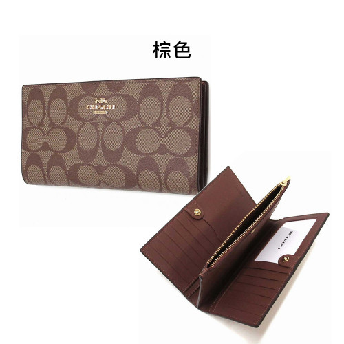 Ví dài Coach nữ da, nút bấm, với kiểu dáng cổ điển, đính logo thương hiệu (2 màu) Ví dài Coach nữ da, nút bấm, với kiểu dáng cổ điển, đính logo thương hiệu (2 màu)