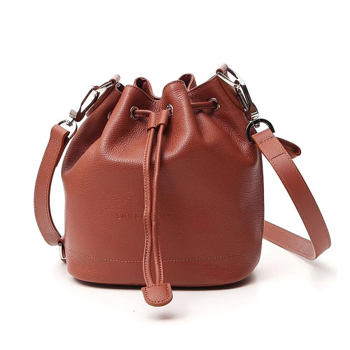 Túi bucket, túi đeo chéo da màu nâu caramel Le Foulonne LONGCHAMP - size nhỏ, túi rút dây quai xách