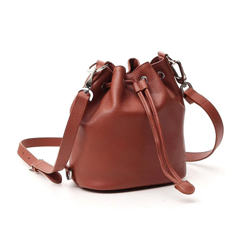 Túi bucket, túi đeo chéo da màu nâu caramel Le Foulonne LONGCHAMP - size nhỏ, túi rút dây quai xách