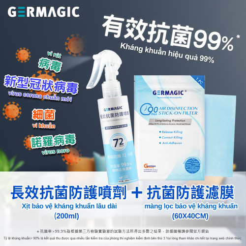 Màng lọc GERMAGIC bảo vệ kháng khuẩn hiệu quả kéo dài đến 90 ngày + xịt bảo vệ kháng khuẩn hiệu quả đến 72 giờ